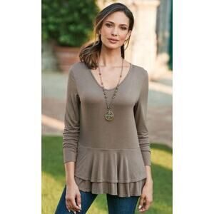 Soft Surroundings Daphne Tunic Ruffled Hem Light Brown Tan Medium Weekend Wear